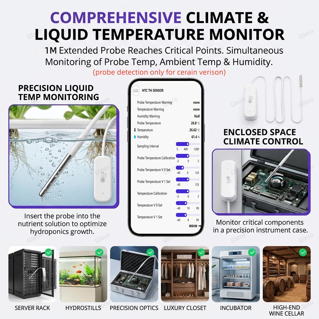 Zigbee Smart Thermometer Hygrometer With Probe Detect Pool Fridge Freezer Liquid Temperature Sensor For 2MQTT TUYA Smart Life