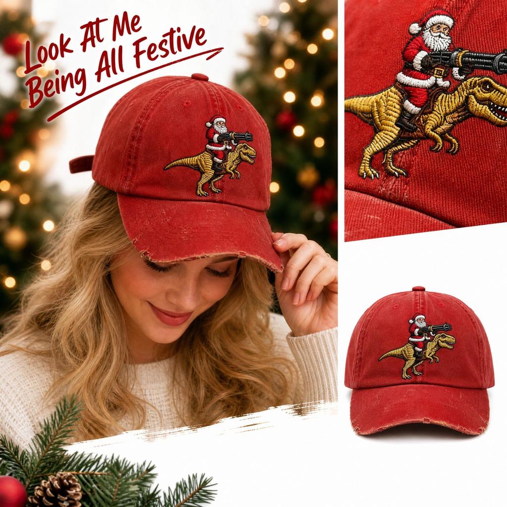 Unisex Christmas Red-Themed Digital Print Curved Baseball