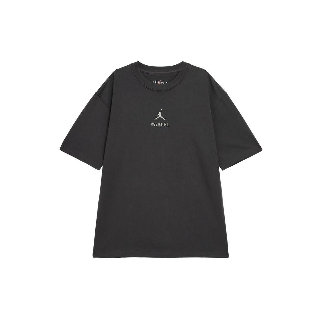 Jordan Flight Essential Letter Logo Print Round Neck Pullover Casual Loose Straight Short Sleeve Drop Shoulder T-Shirt Women Tops Black HJ3963-060