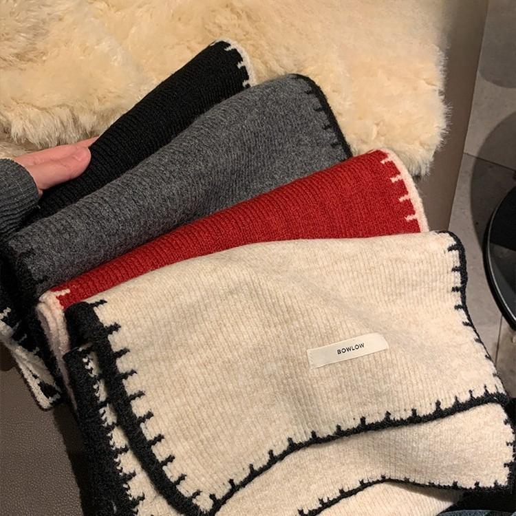 Containing Wool High quality Knitted Scarf for Women in Winter New Korean Style Atmosphere Feeling Overlocking Warm Compact Neck Scarf