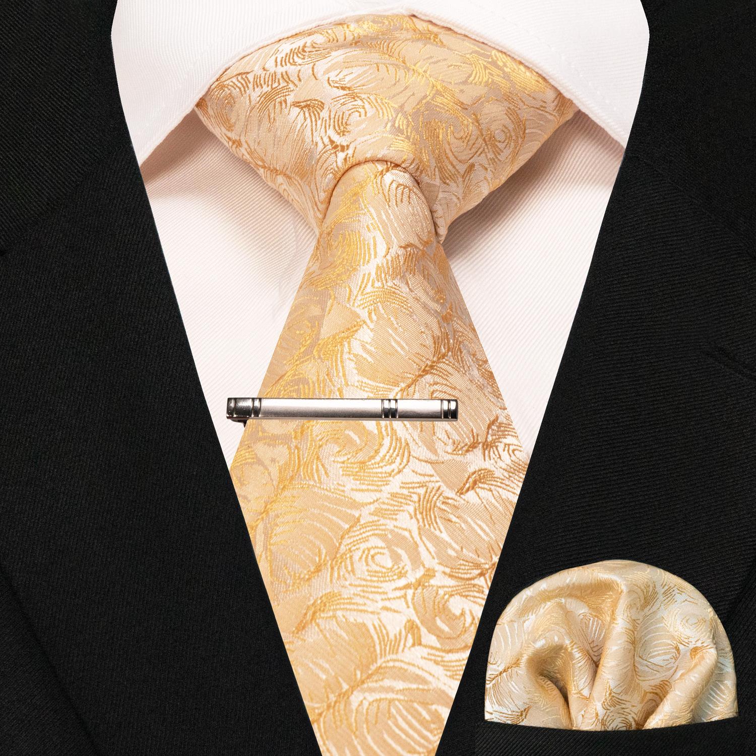 JEMYGINS New classic silk men s tie 8cm gold plaid stripe Paisley business tie handkerchief Set Gift wedding party Accessories