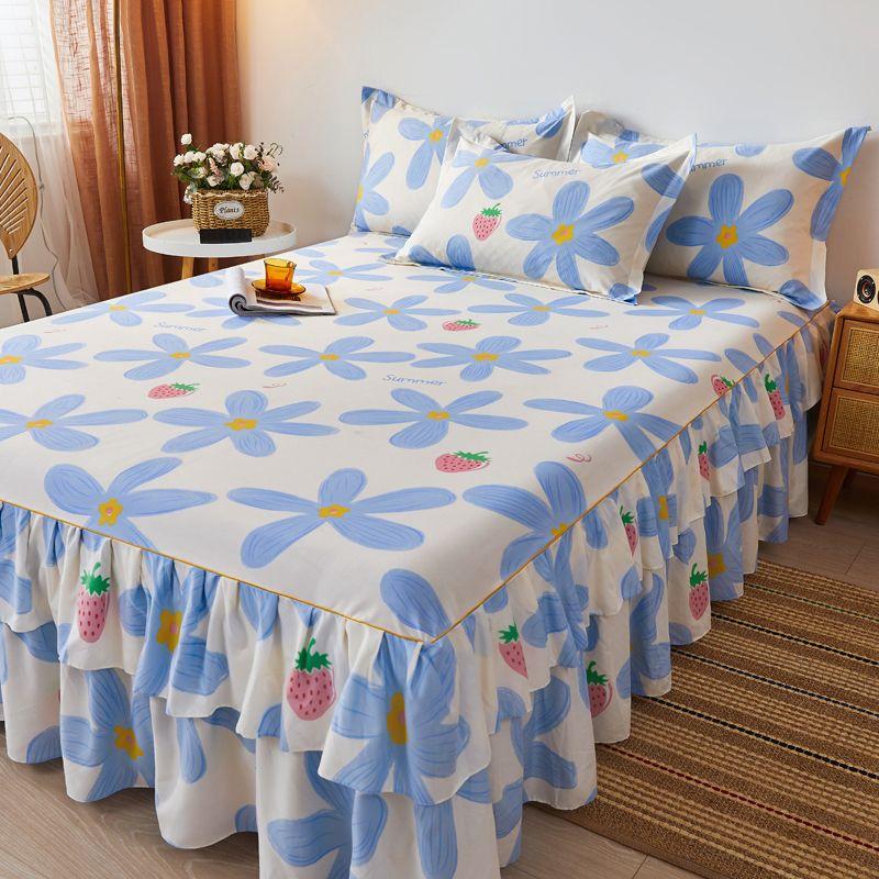 3Pcs Set Cotton  New Brushed Bed Skirt Bed Cover Simmons Bed Cover Protector Bed Sheet Set Queen Size Bed Sheets Set Skirt