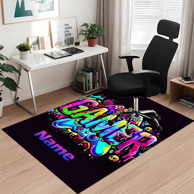 Custom Name Game Controller Printed Carpet, for Office Chair Living Room Bedroom Kitchen Room Decor Gifts.