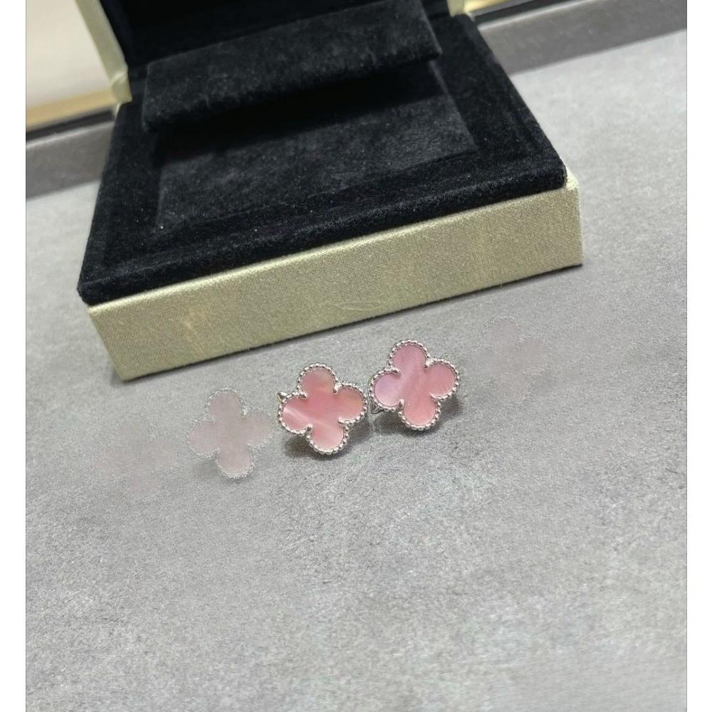 

Серьги Счастливый четырехлистный клевер высокой версии для женщин, 18-каратное розовое золото, черный агат, белый перламутр silver розовый