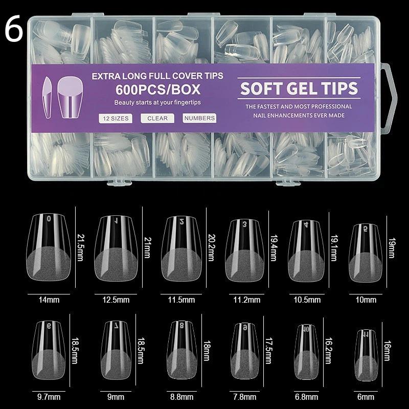 

600 шт. короткие миндалевидные типсы для ногтей мягкие гелевые типсы для ногтей полное покрытие накладные типсы для акриловых ногтей маникюрный салон домашний пресс на ногтях 6