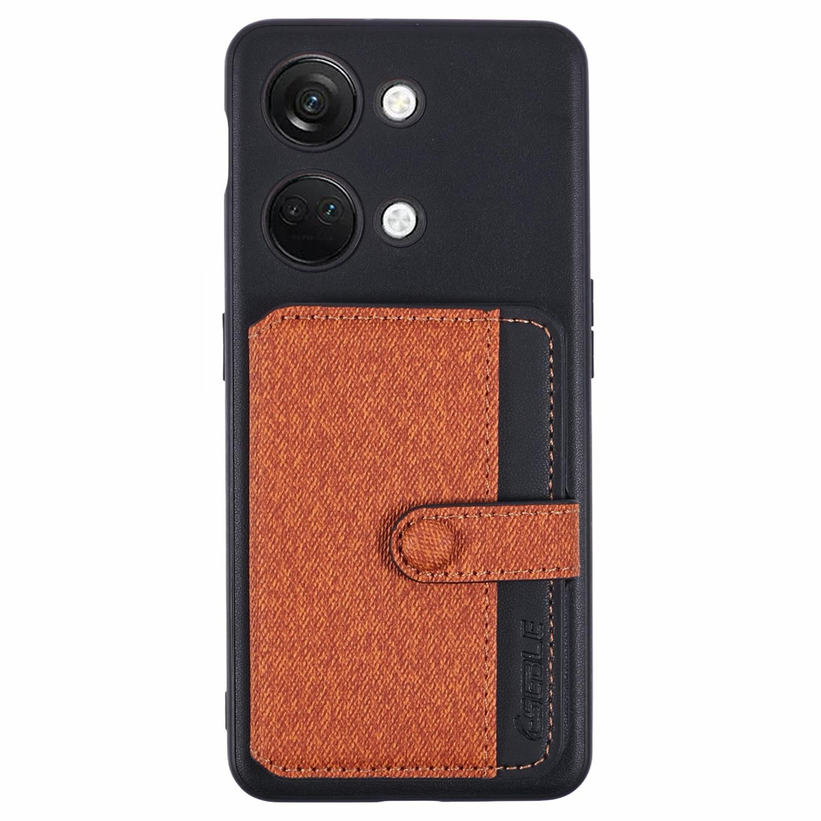 

For OnePlus Ace 2V Phone Case Adhesive Card Bag Color Matching with Kickstand Brown