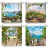 Beautiful Seaside Garden 3D Print Shower Curtain Rural Flower Scenery Bathroom Waterproof Bathtub Curtain Home Decor With Hooks