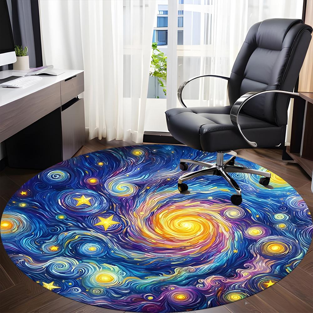 1PC Galaxy Swirl Office Round Area Rug, Mat Suitable ForOffice, Under Office Chairs Bedroom Living Room Home Decor, Room Deco