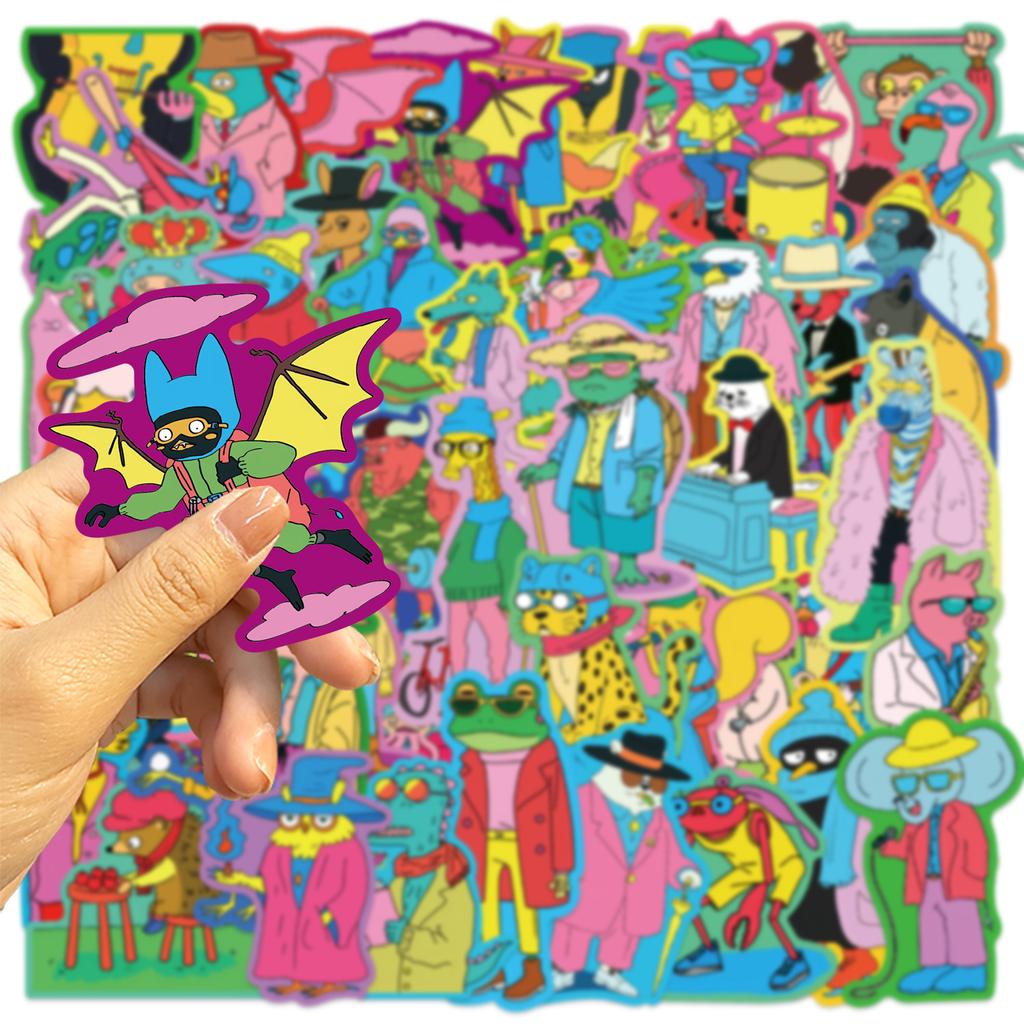 50 Cartoon Colorful Anthropomorphic Animal Doodle Stickers Decorative Guitar Notebook Suitcase DIY Waterproof
