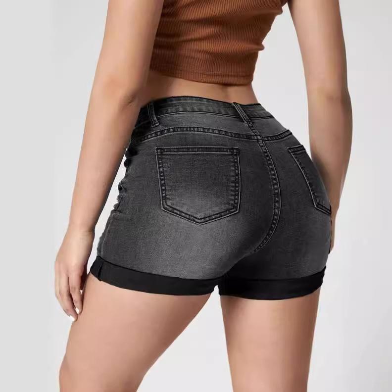 GMXIA Damen Trendige Rissige und Aufgerollte High Stretch High Waist Denim Shorts Damen Heißhosen