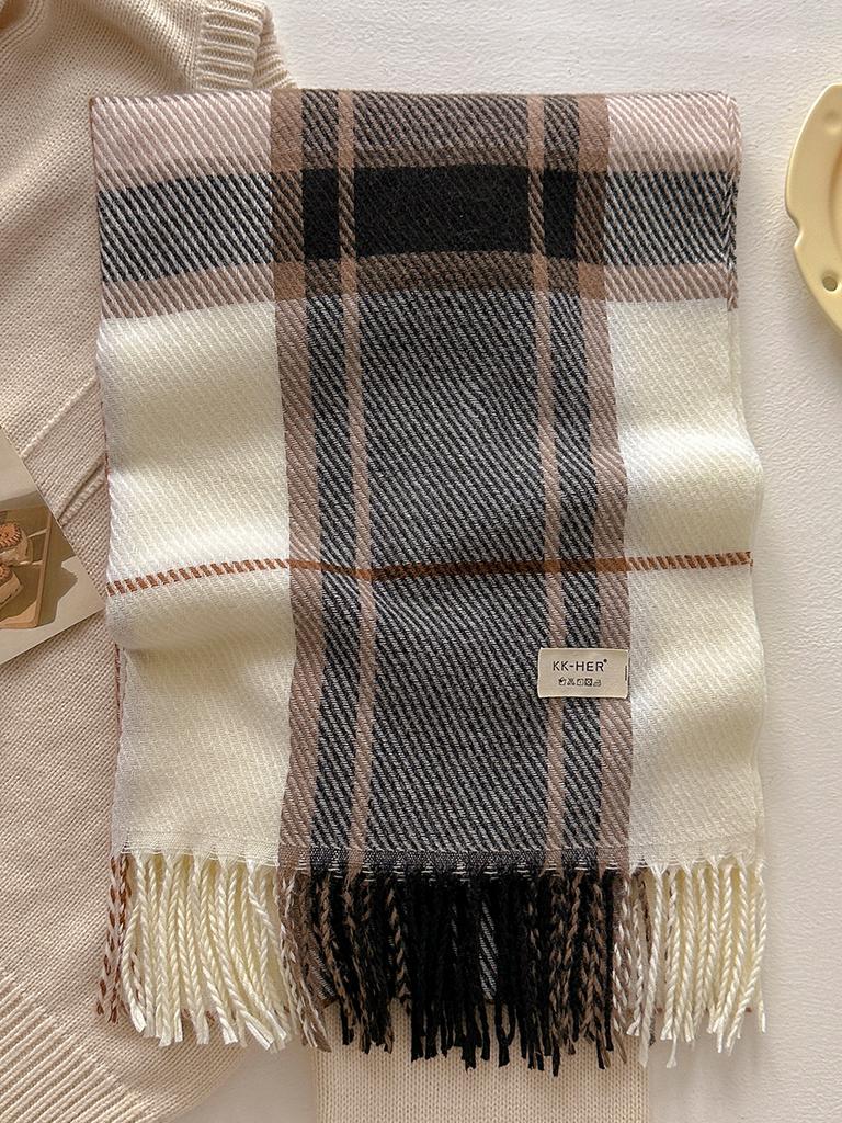 Plaid Long Scarf Winter Warm Imitation Cashmere Women Pashmina Foulard Bandana Scarves Female Luxury Hijab Tassel Shawl Wraps