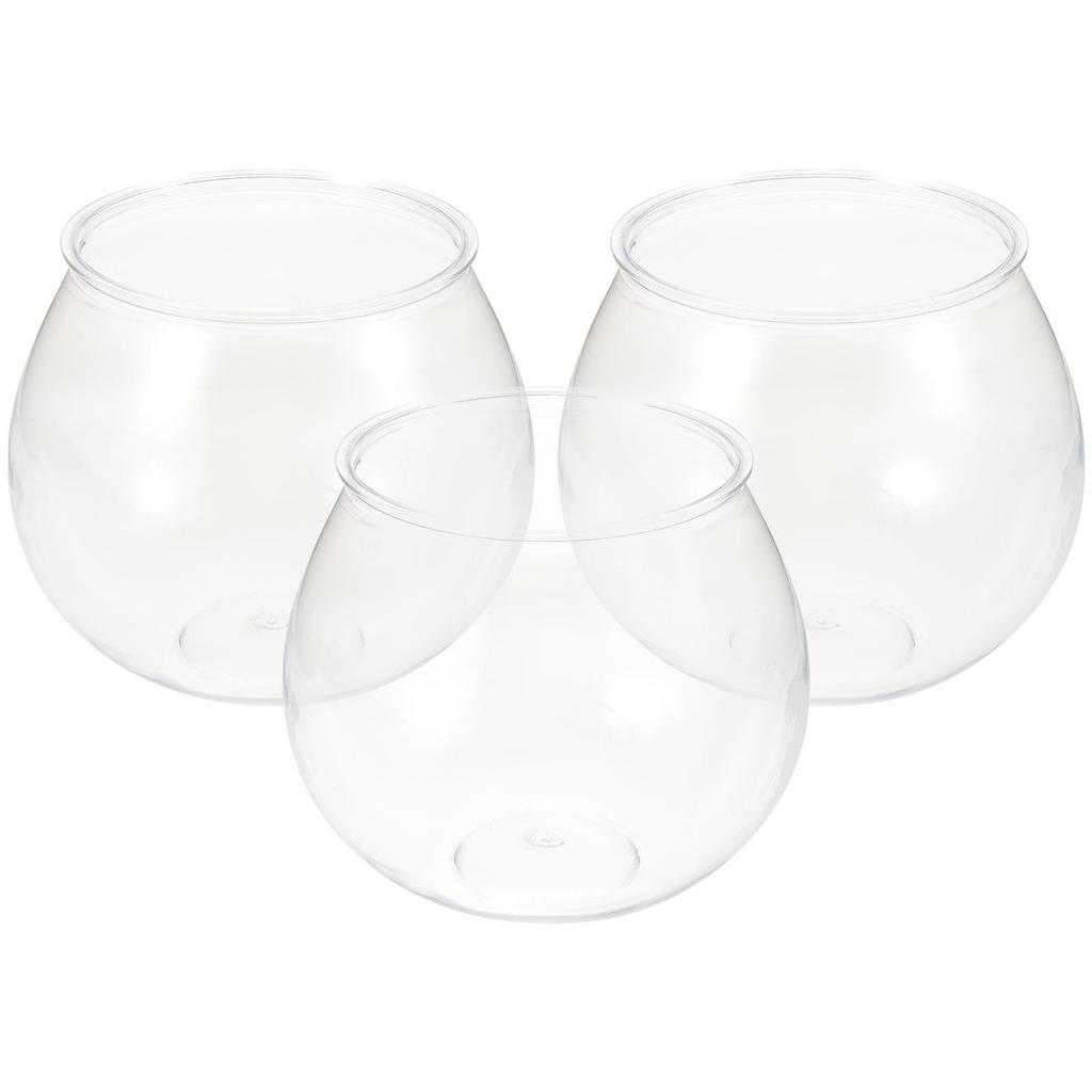 3Pcs Elegant Clear Plastic Desktop Fish Tank Globe Design Tabletop Fish Bowl Micro Landscape Container Home Office Living Room
