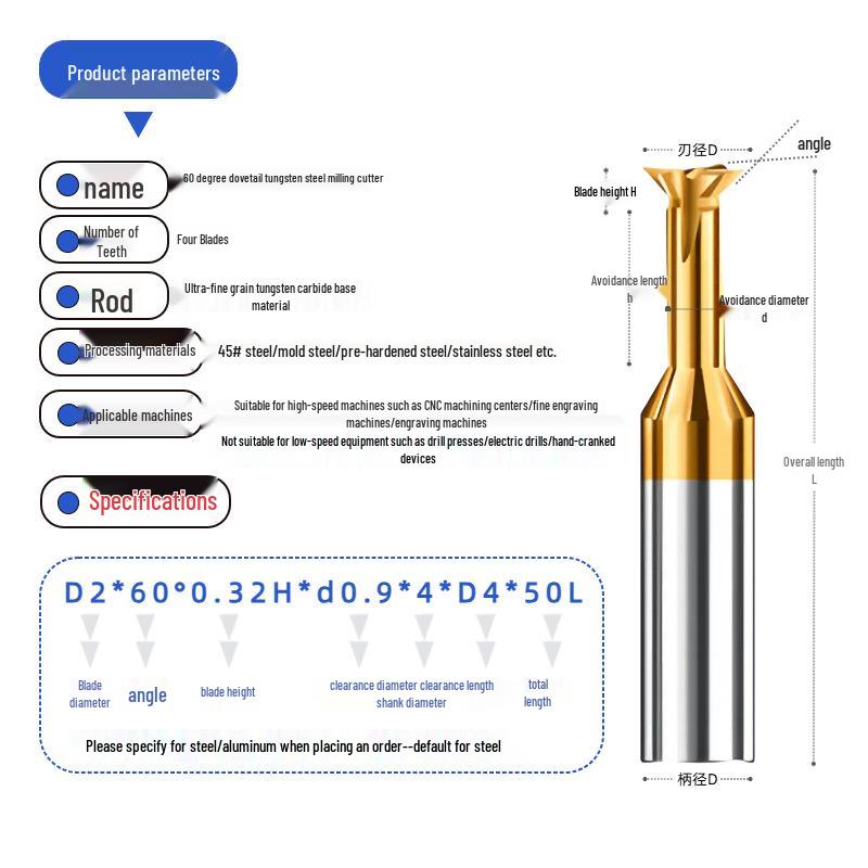 55HRC Tungsten Steel Dovetail Carbide End Mill Slotting CNC Tool