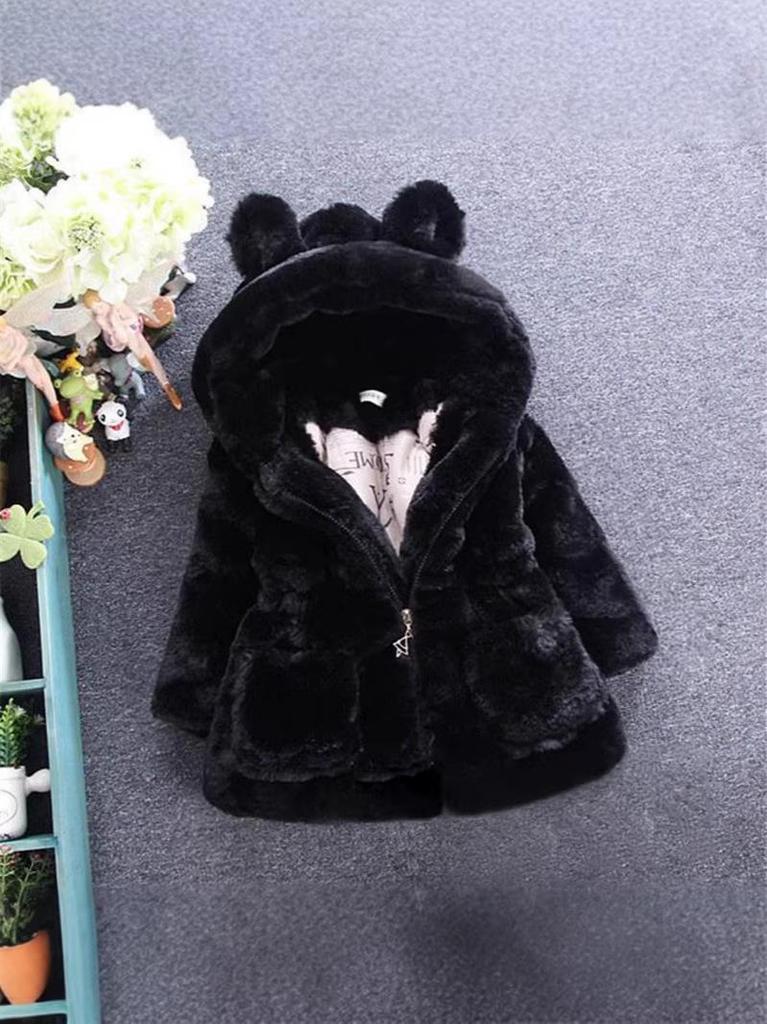 Autumn & Winter Furry Bunny Ear Sweater Coat for Toddlers and Girls - New Style Cotton Padding.