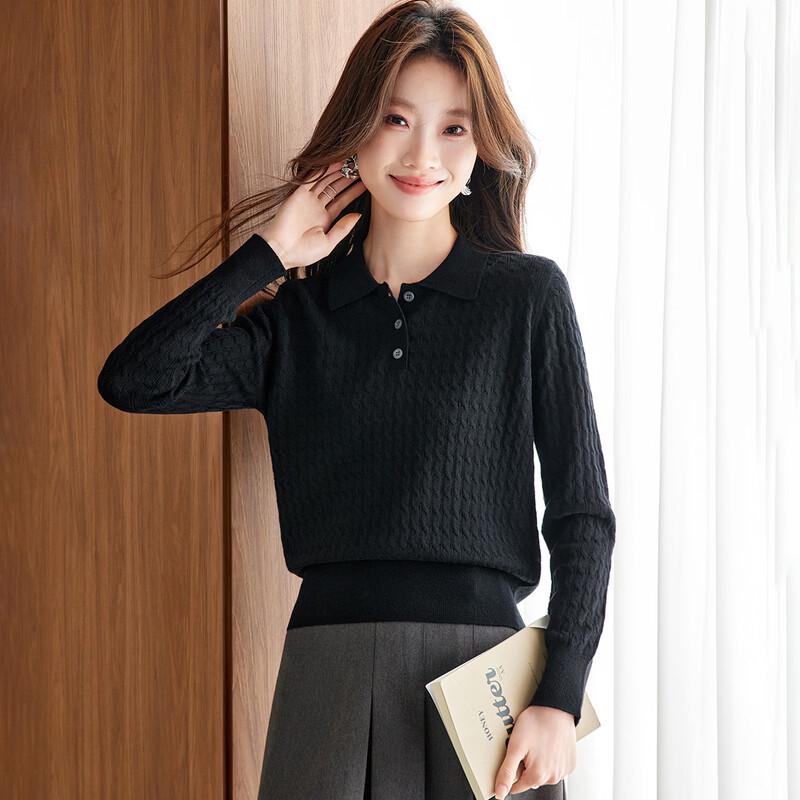 Srcr Women's 42-Count Ultra-Fine Wool Lapel Cable Knit Sweater