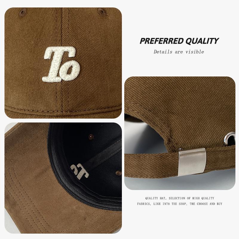 Letter Embroidered Baseball Cap for Women, Autumn and Winter High-Quality Brushed Fabric, Large Head Circumference Duckbill Cap, Versatile Sun Hat
