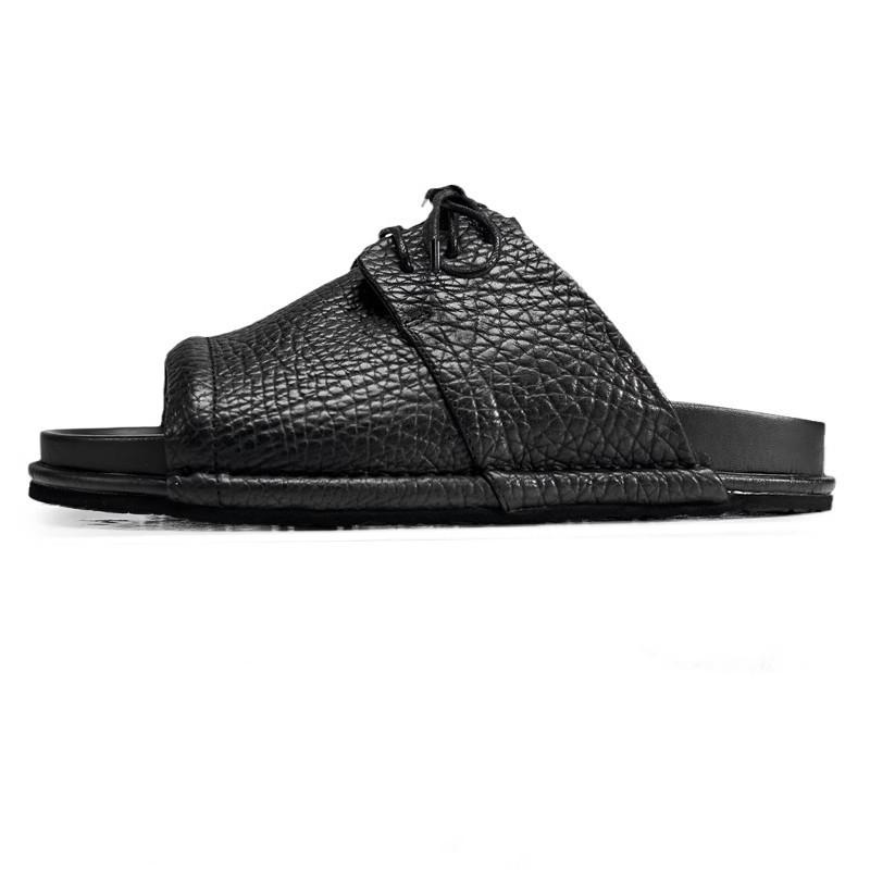 Top Luxus Herren Hausschuhe Echtes Leder Bequem Kühl Sommer 2024 Beliebt Neuankömmling Herren Strand Weiche Leder Sandalen Schwarz