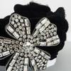 Flannel Woven Three Flowers Inlaid with Rhinestones Super Flash Headband Banquet Elegance Enlarged Widened Hair Accessories