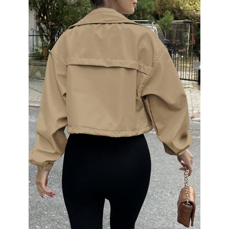 YYFS Women's Fashion Casual Solid Color Print Autumn Winter Long Sleeve POLO Neck Jackets & Coats