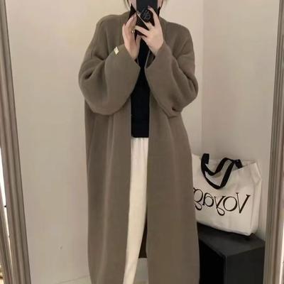 Herbst Winter Damen Koreanischer Stil Mittellang Gestrickte Strickjacke Oberbekleidung Lässiger Stil High-End Schlankmachend Locker Verdickt Gestrickter Mantel