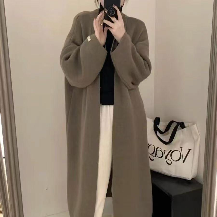 Autumn Winter Women's Korean Style Mid-Length Knitted Cardigan Outer Wear Lazy Style High-End Slimming Loose Thickened Knitted Coat
