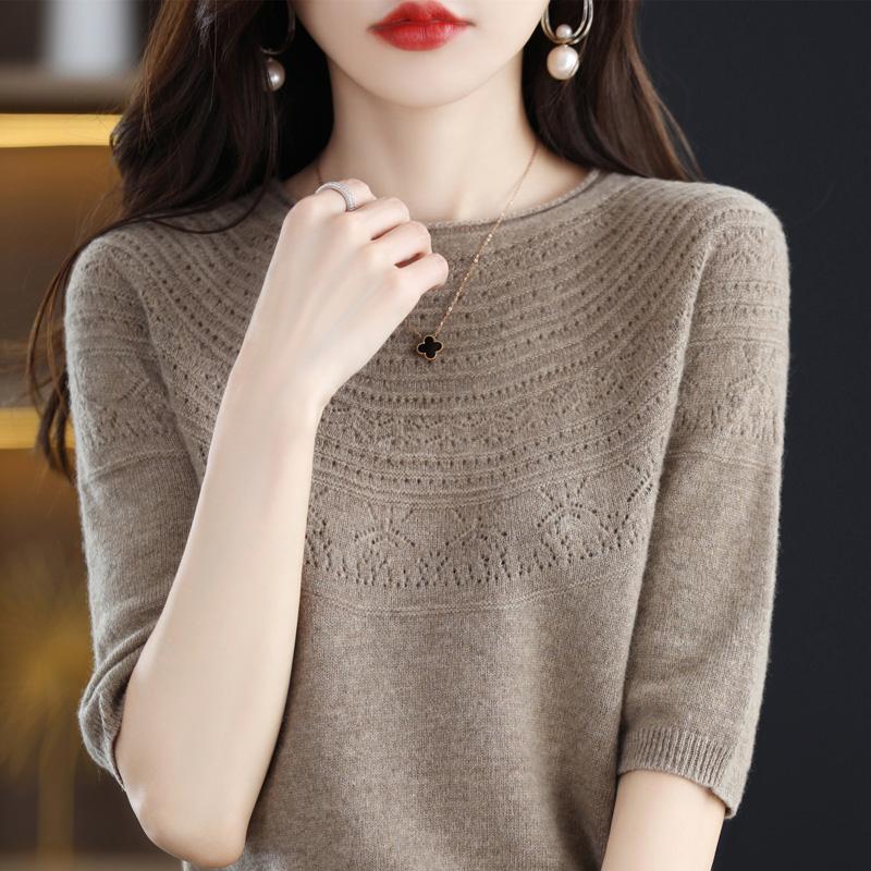 Women Knit T-shirt 100% Wool MODERN NEW SAGA Summer Knitted Shirt Short Sleeve Tees O-neck Pullover Knit Tops