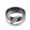 JeeMango High Quality Black White Ceramic Ring For Women Stainless Steel Crystal Wedding Ring Finger Jewelry  R25060