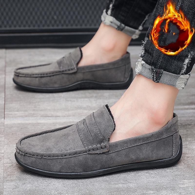 Sapatos Casuais Masculinos de Inverno Leves Respiráveis Lona Slip-on Sapatos Preguiçosos Design de Designer Planos Confortáveis Sapatos de Condução Cinza