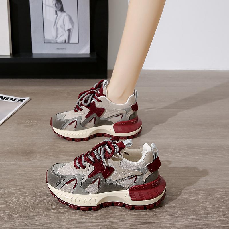 

Sports Color Matching Dad Shoes for Women Spring and Autumn Show Foot Small Versatile Casual Forrest Gump Sports Shoes 35 бордовый