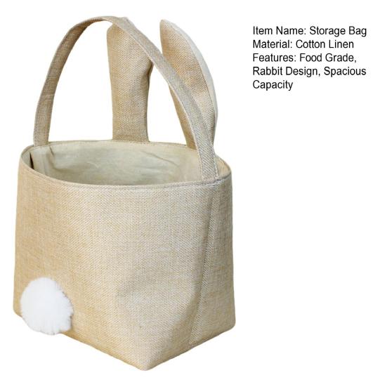 Yousheng Storage Bag Food-Grade Easter Bunny Bucket with Soft Flocked Ears Pom-pom Tail Large Capacity Toy Candy Holder Kids Storage