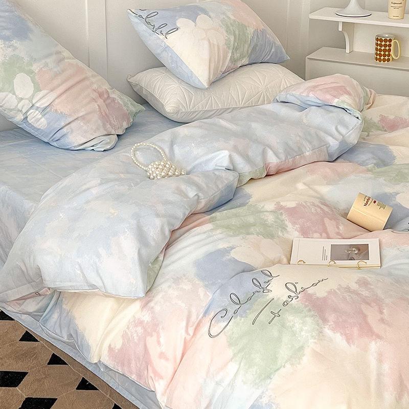 Sweet Blue Love Heart Printed Bedding Set For Girls Adults Children Bed Cover And Flat Sheet Pillowcases Soft Full Size 3/4pcs