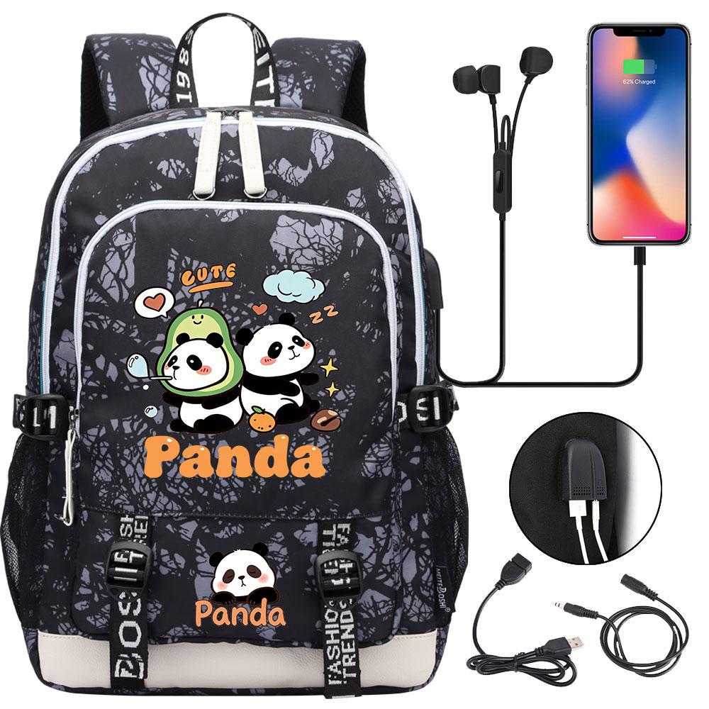 Kawaii Panda Print Tiener USB Laptop Rugzak Kinderen Jongens Meisjes Terug Naar School Boekentassen Vrouwen Mannen Reizen Rugzak
