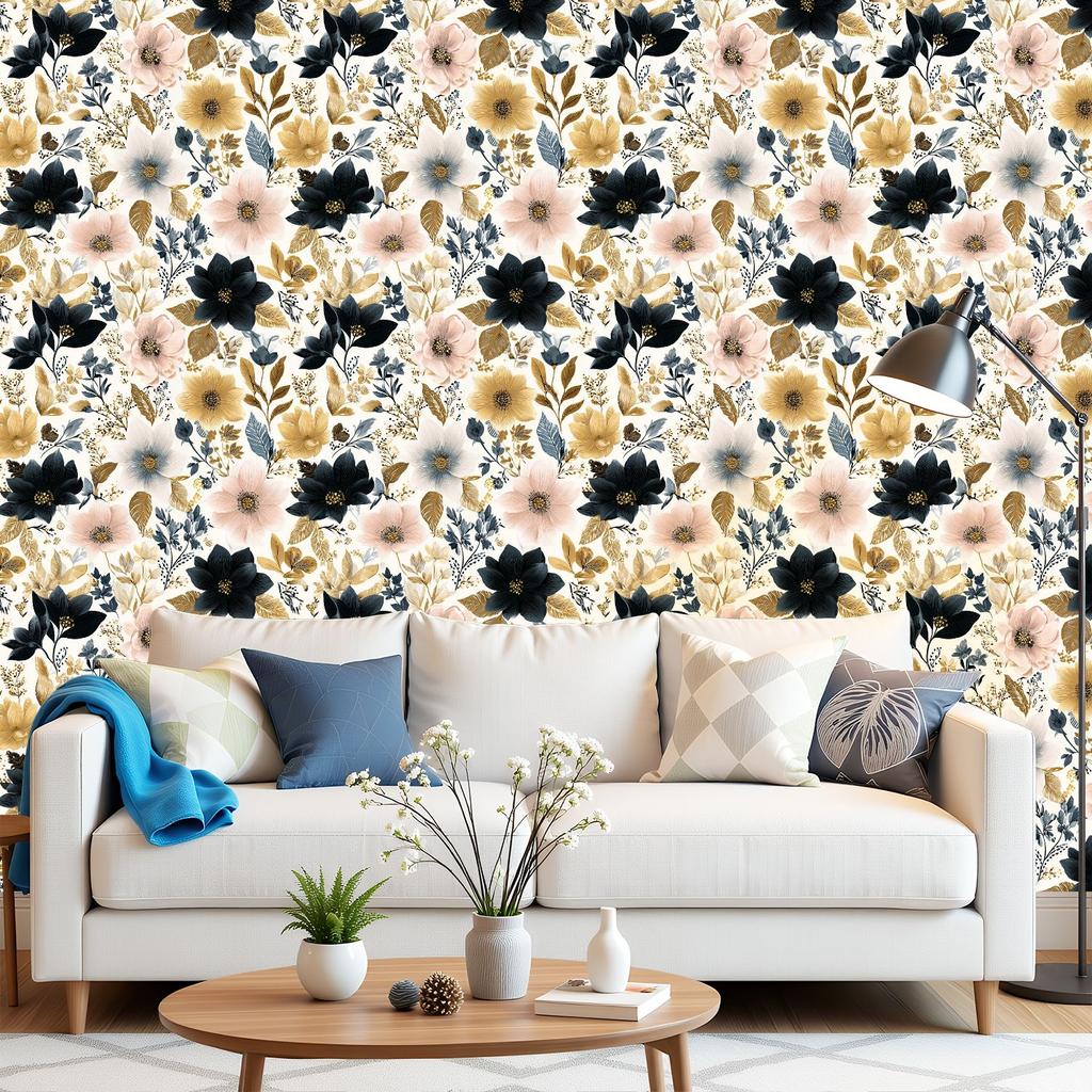 Soft Pastel Florals Wallpaper 22.83"X118" Waterproof Wallpaper for Living Room/Bedroom/Bathroom PVC Wall Sticker