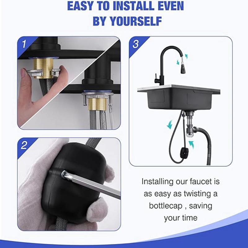 Matte Black Kitchen Sink Faucet Pull Out Kitchen Sink Mixer Tap Stream Sprayer Head 360° Rotation Hot Cold Faucet