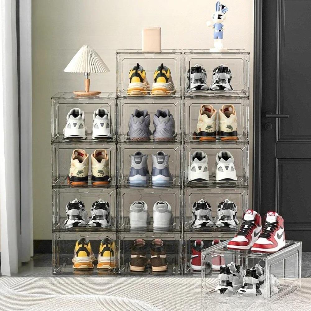 Foldable Shoe Organizer Box Magnetic Suction Storage Holder Dustproof Sneaker Storage Box Space-saving Combination Shoe Cabinet