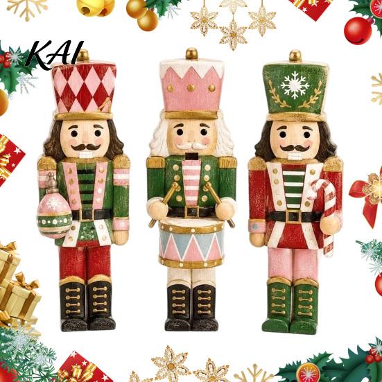 Collectible Christmas Crafts 3 Pcs Wooden Nutcracker Figurine, Traditional Soldier Retro Style Holiday Props Decoration, Vintage Tabletop Centerpiece