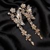 Silver Needle Rhinestone Flower Tassel Stud Earrings - Elegant European & American Design for Women