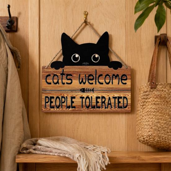 Yousheng Cat Shaped Welcome Sign, Durable Wooden, Waterproof Moisture-Proof Hanging Sign, for Front Door Rustic Farmhouse Porch