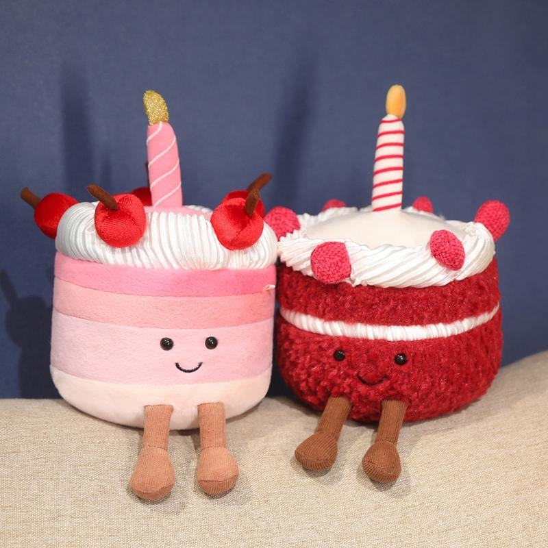 Kawaii Cartoon Cake Plush Doll High Quality Soft Stuffed Fruit Strawberry Wedding Cake Simulation Food Plush Toy Home Decor