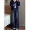 Women's Black-Grey High-Waisted Wide-Leg Denim Jeans, Spring/Autumn 2026, Junior High/High School, Slimming, Floor-Length