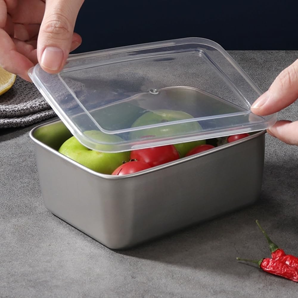 Doveja 3-Piece Deep Stainless Steel Tray Set with Lid, Deep Square Tray, Storage Container, Cookware in 3 Sizes