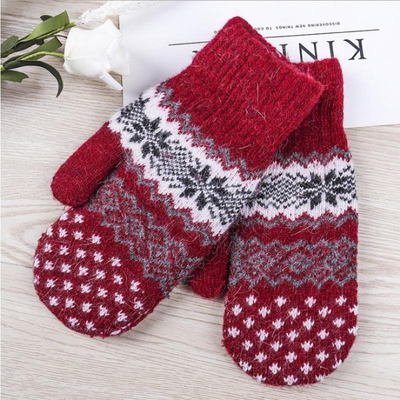 Fashion women's double-layer thickened thermal bag mittens, autumn and winter outdoor boys and girls couple rabbit wool gloves