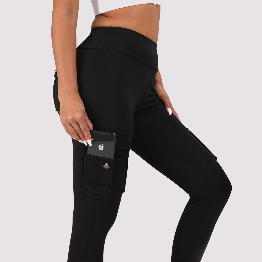 Cross-Border Breathable Hip-Lifting Yoga Leggings with Button Pocket.