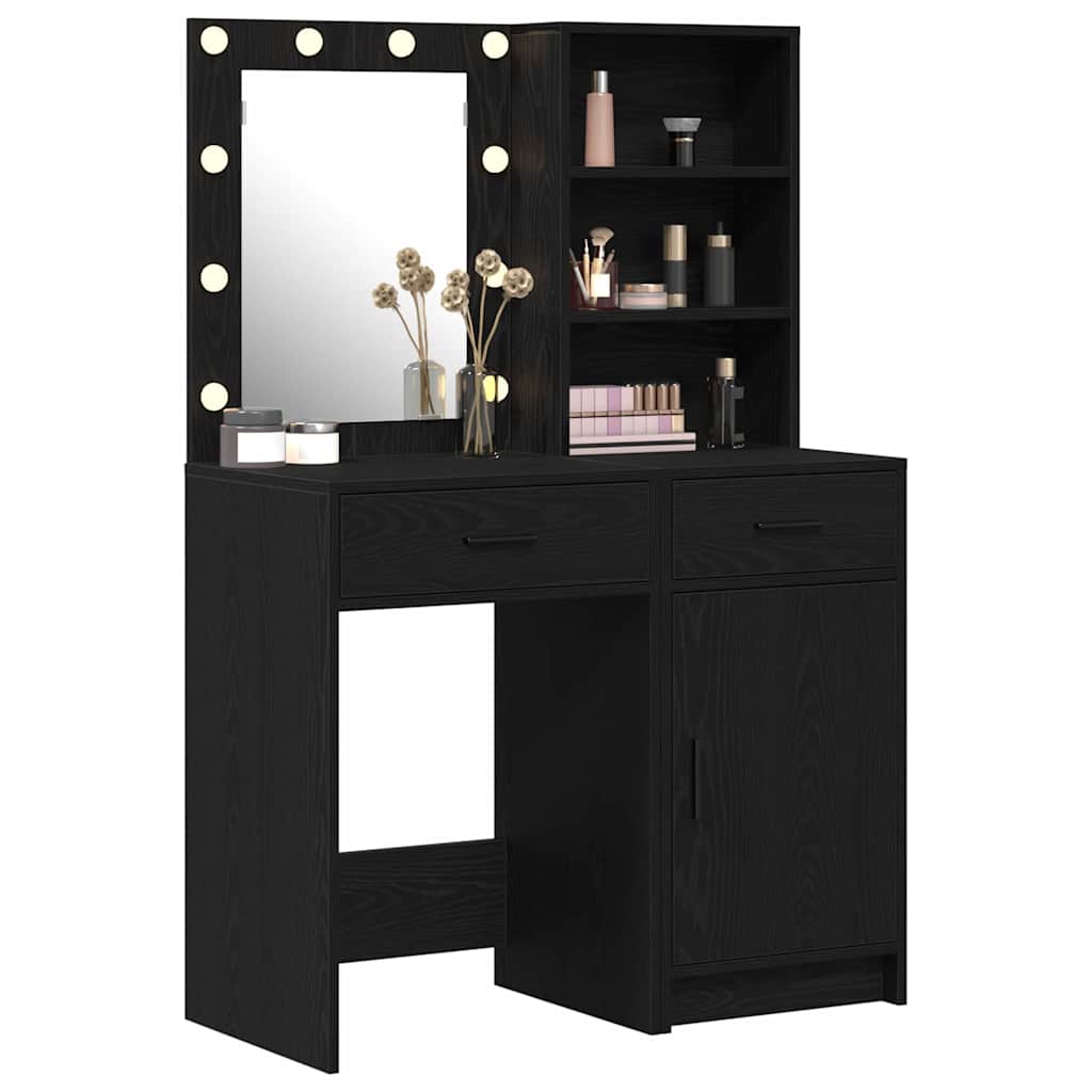 Makeup Table Set with LED Mirror and Shelf 2 pcs Black Oak Effect