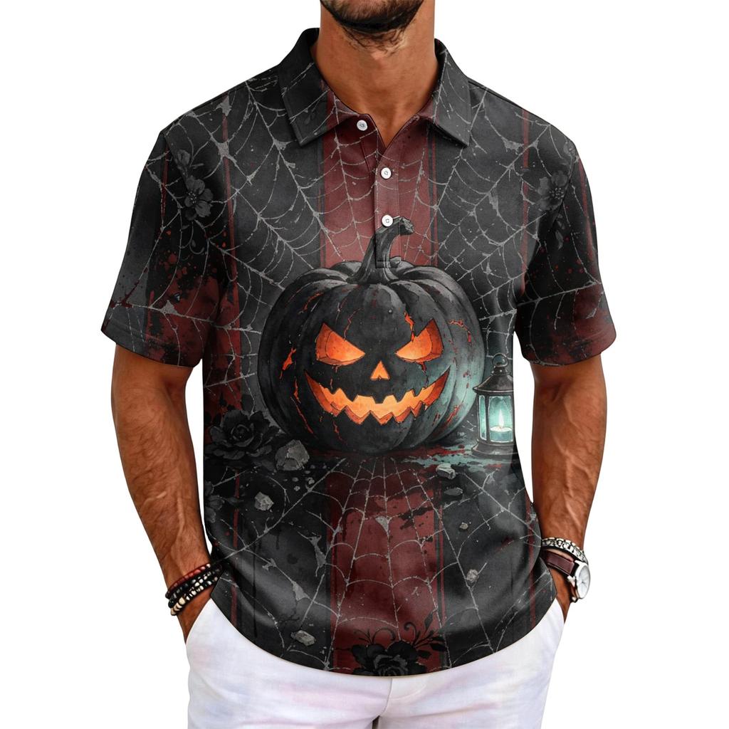 Men's Halloween Printed Short Sleeve Shirt for Holiday Party Costume