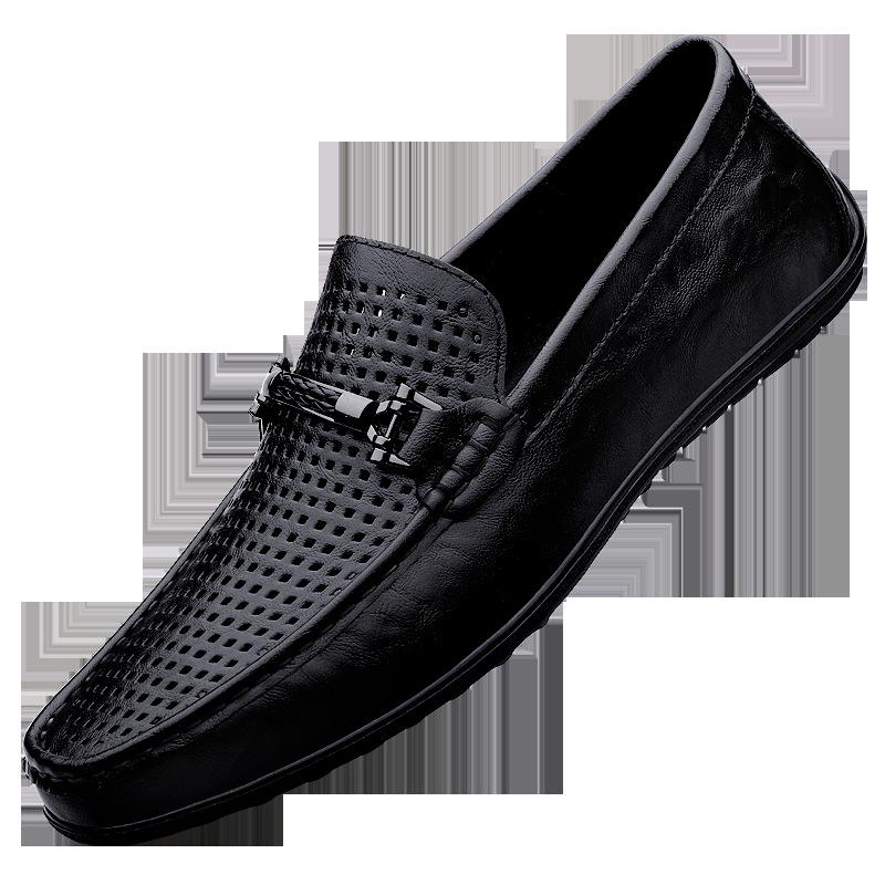 Men s Breathable Leather Summer Slip-on Loafers - Top Layer Cowhide, Hollow-out, Comfortable Casual Flats 37