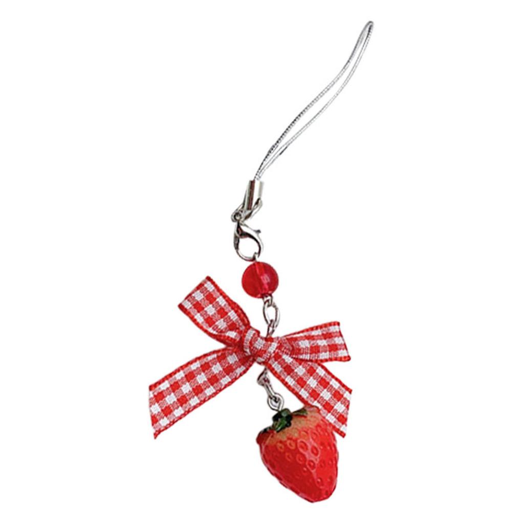 Cute Bowknot Phone Charm Handmade Strawberry Phone Pendant Tomato Phone Jewelry Resin Material for Woman Girls Teens