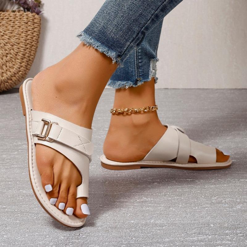 

Set of toe flat bottom slippers women s buckle retro outer wear beach cool slippers sandals 36