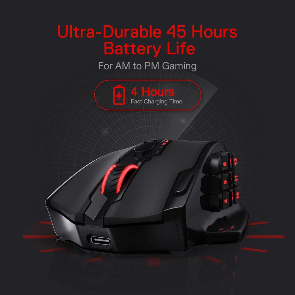 Redragon M913 Impact Elite Wireless Gaming Mouse, 16000 DPI Wired/Wireless RGB Gamer Mouse, 16 Programmable Buttons, 45-Hour Battery and Pro Optical S
