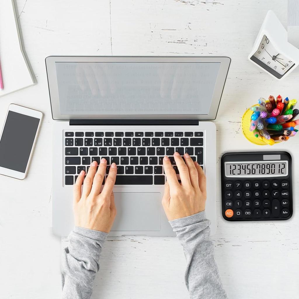 Black Calculator, Big Button Calculator with Large LCD Display, Black Office Desk Accessory for Offices, Schools, Homes and Businesses